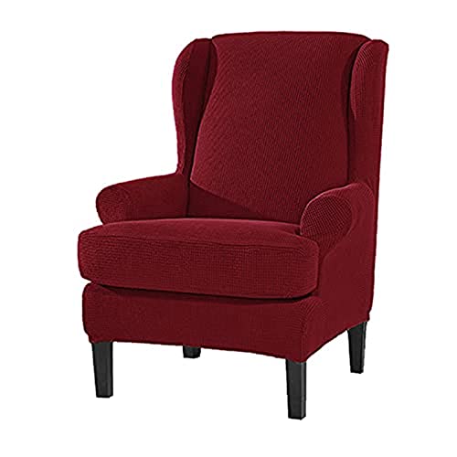 BXFUL Jacquard Funda para Sillón Orejero Elástica, 2-Piezas Cubierta Protector para Sillón, Sillón del Televisor, Fundas Sillon Relax, Universal Funda Cubre para Sofá (Vino Rojo) Cover