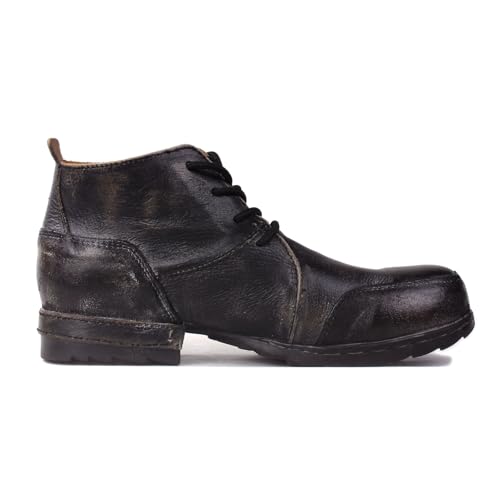 OSSTONE Vintage Black Moto Boots for Men Fashion lace-up Leather Retro Chukka Boots Casual Shoes OS-6015-7-Vintage-US-R4