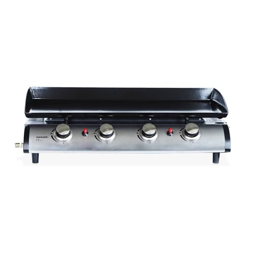 sweeek - Plancha de Gas con 4 quemadores de Acero Inoxidable,10kW, Porthos 4, Negro
