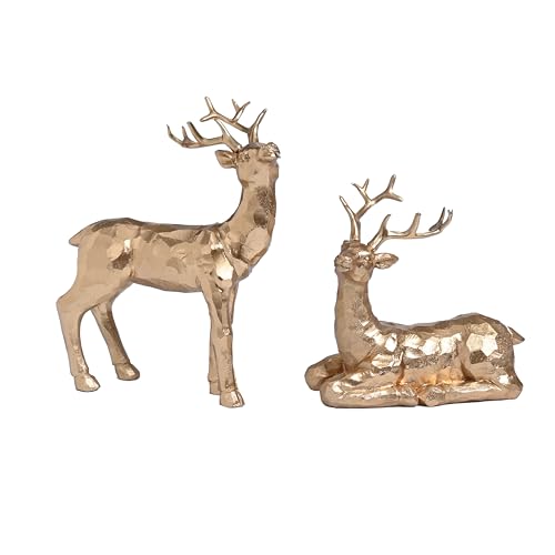 Aomoonoa 2Pcs Resin Reindeer Figurines For Christmas Decor Gold Tabletop Reindeer Statues Small Decorative Deer Figurines For Indoor Christmas Tabletop Mantle Decorations thumb #6