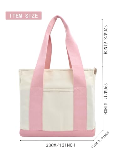 Image of TeeYee 16oz Canvas Tote Bag Casual Multi pockets Handbags Large Capacity Shopping Shoulder Bag with Pocket Bags Work Purses