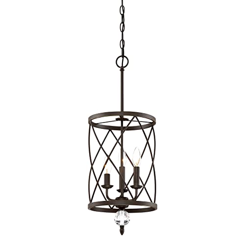 Kira Home Eleanor 13" 3-Light Traditional Foyer Light Pendant Chandelier, Cylinder Metal Shade, Adjustable Height, Oil-Rubbed Bronze Finish Kira Home Eleanor 13" 3-Light Traditional Foyer Light Pendant Chandelier, Cylinder Metal Shade, Adjustable Height, Oil-Rubbed Bronze Finish