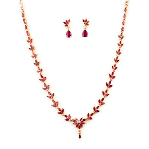 Image of Sasitrends Micro Gold Plated American Diamond Ruby stone Studded Necklace Jewellery Set