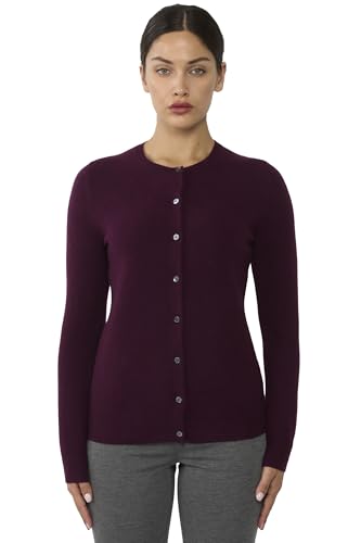 Image of JENNIE LIU Women's 100% Cashmere Button Front Long Sleeve Crewneck Cardigan Sweater