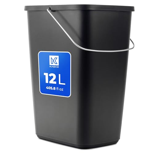 KADAX Deckelloser Mülleimer mit beweglichem Metallhenkel, Robuster Abfallbehälter, Abfalleimer, Papierkorb, Kunststoffbehälter, Abfallsammler (Schwarz 12 L)