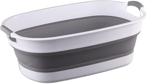 Tuyiutm ペット バスタブ シャワータブ 大容量 折りたたみ 収納 コンパクト ポータブル 小型犬 中型犬 バスケット ハンドル付き ペット 猫 防水 耐久性 屋内外兼用 多機能 ランドリーバスケット ソーキングタブ (グレー,L:60*40*24C