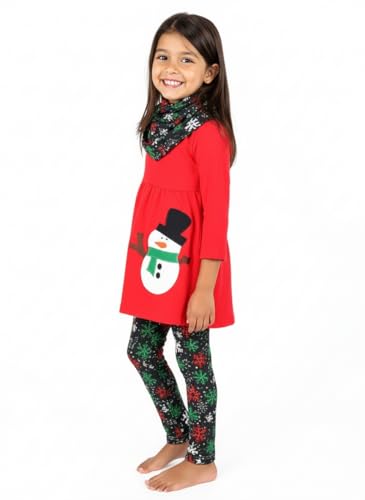 Image of Unique Baby Girls Kids Toddler 3pc Outfit Set Long Sleeve Lightweight Tunic Top Leggings and Scarf