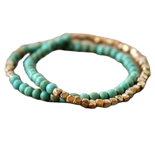 Bracelet couple turquoise et pyrite FIZA_CPL_303 | Duo extensible perles lisses 4 mm