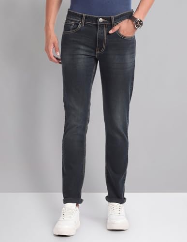Image of Arvind Mid Rise Blue Skinny Fit Jeans