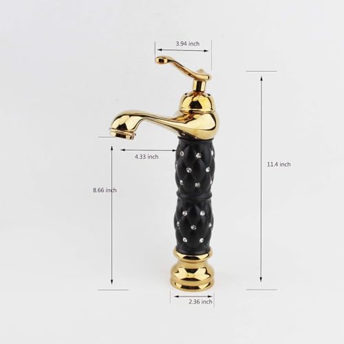 Image of BASSINO Stylish Bathroom Faucet with Single Lever -Bathroom Basin Faucet of Brass - Hot and Cold Water Mixer Tap for Bathroom (Black-Gold)