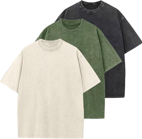 Image of Men's Oversized T-Shirts Cotton Unisex Short Sleeves Casual Loose Wash Solid Basic Tee Tops