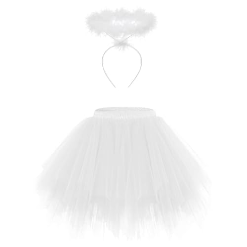 Joellfuner Saia de tule para mulher Tutu, tule minissaia elástica com bandana, retro 50 s Tutu, dança para se vestir dança, disfarces desempenho elástico para o Halloween carnaval Cosplay Party