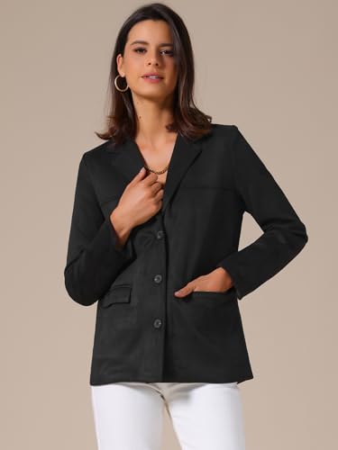 Allegra K Women's Faux Suede Blazer Business Casual Lapel Open Front Long Sleeve Work Office Jacket3