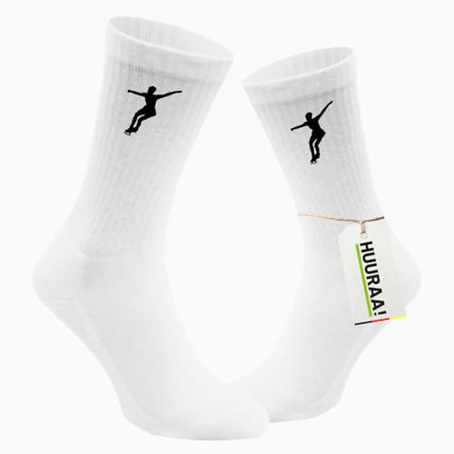 Huuraa Unisex Socken Eiskunstlauf Silhouette 37/41 White Baumwolle Tennissocken Geschenkidee