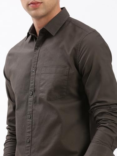 Image of SHOWOFFFF Men Solid Casual Shirt | Spread Collar Full Sleeves Cotton Shirt for Mens | Slim Fit Regular Length Shirt for Men's