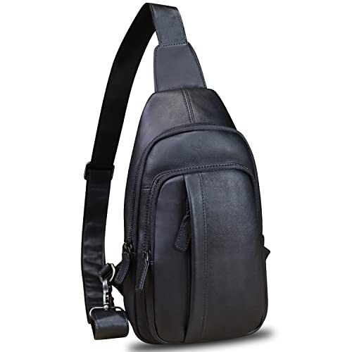 Mochila de hombro de piel negra para hombres activos que viajan en bicicleta