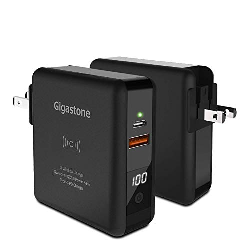 Gigastone 3-in-1 8000mAh 10W Qi Wireless Portable Charger, Wireless Power Bank, Triple Outputs