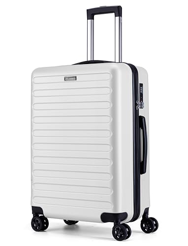 FLIEE Medium Suitcase Hard Shell | TSA 3 Digit Combination Lock|4 Dual Spinner Wheels| Aluminum Telescopic Handle | Lightweight Suitcase | Medium 24 Hold Check in Luggage | (White Medium 24)