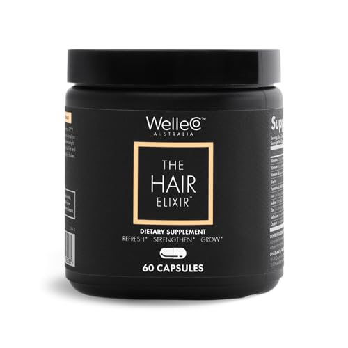 WelleCo The Hair Elixir Vegan Hair Care Supplement with Biotin, Iron, Zinc & Rhodiola, Promotes Hair Growth & Thickness and Helps Reduce Breakage, Gluten Free Hair Skin and Nails Vitamins, 60 Capsules