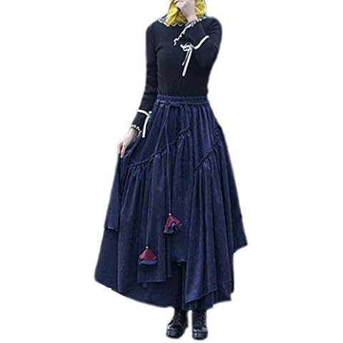 BININBOX Women's Dress Pleated Skirt Corduroy Skirt Circle Skirt Long Compressor Skirt Autumn Retro Winter (Navy Blue,16) Cover