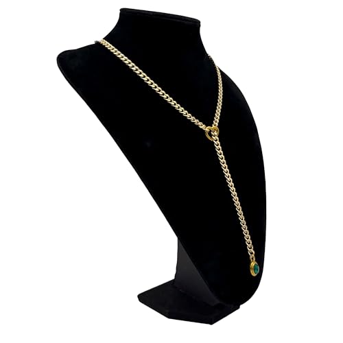 Heart Slip Chain Necklace for Women, Gold Cuban Chain with Removable Heart O-Ring, Sparkling Crystal Pendant, Adjustable Y-Necklace, Dainty Statement Jewelry.4