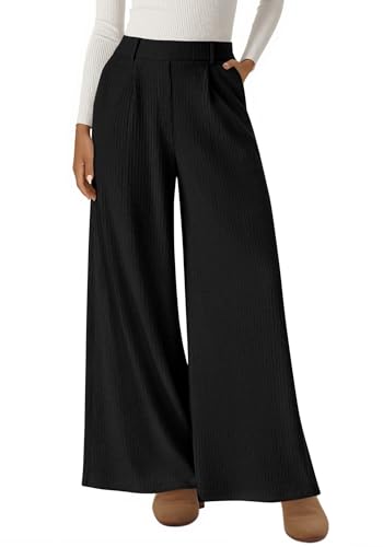 BTFBM Wide Leg Pants for Women Dressy Work Business Casual Elastic High Waisted Trousers Ribbed Lounge Palazzo Pants