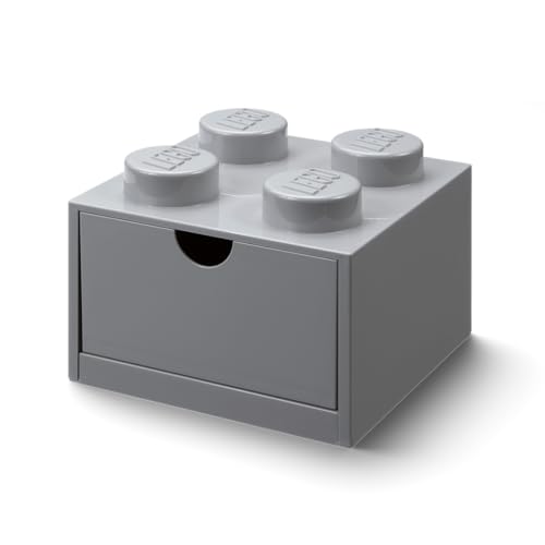 LEGO Desk Drawer 4 Knobs Grey - Stackable Storage Box, 158x158x113 mm, 2.9L Capacity, Desk Storage, Kids Room, Office, LEGO accessories, Home Decor