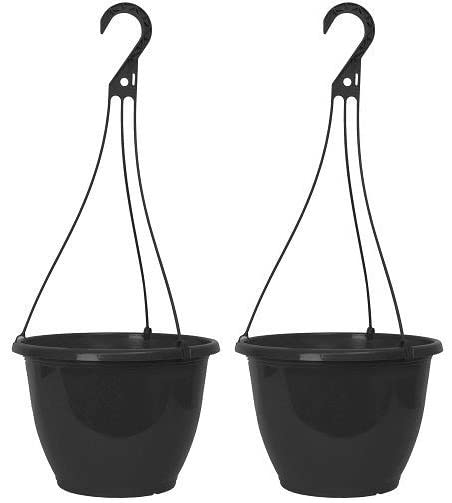 Muddy Hands Set of 2 – Black 5.7 Litre Plastic Hanging Basket Planters Outdoor Garden Round Flower Plant Pots Decoration