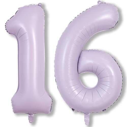 Image of Light Purple 16 Balloon Numbers, 40 Inch Large Pastel Purple Foil Number 1 & 6 Balloons for Women, Lavender Sweet 16th Birthday Balloons for 16 Year Old Girls Anniversary Birthday Party Decorations