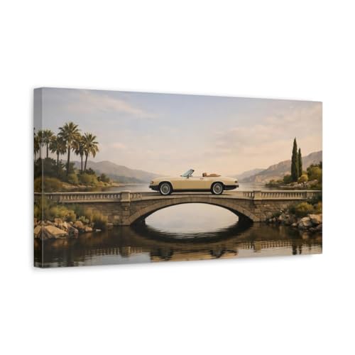 Toile de voiture vintage souvenir d'un paysage crème 50x25