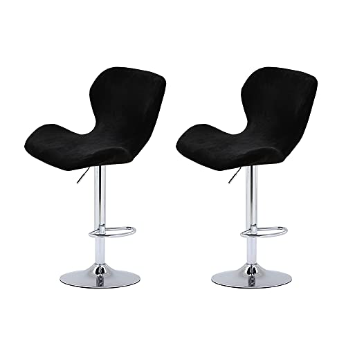 XMNTG Set of 2 Stretch Black Velvet Bar Stool Chair Covers Kitchen Swivel Stools Slipcovers Curved Short Back Chair Covers Chair Protector Covers for Counter Bar Office Pub Kitchen(Black, 2PCS)