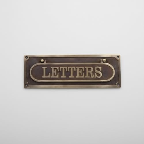 Vintage Brass “LETTERS” Mail Slot – Antique Cast Brass Letter Plate for Front Door – Heavy-Duty Mailbox Door Slot Cover – Rustic Classic Design for Home Entryway & Office (30x10 cm)