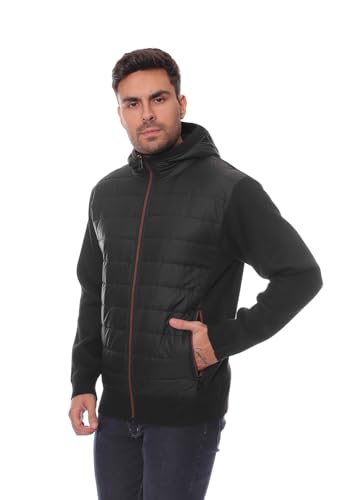 Image of CRK Men's Hooded Nylon Jacket with Knit Sleeves - Flannel Lined, Long Sleeve, Full-Zip Design