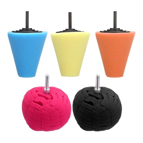 Image of 5Pcs Car Wheel Hub Drill Buffing Sponge Pads Kit,3 Inch Shank Polishing Pads for Wheel Hub Cleaning, Auto Cone Metal Polish Buffing Polishing Ball,Drill Buffer Polisher Attachment