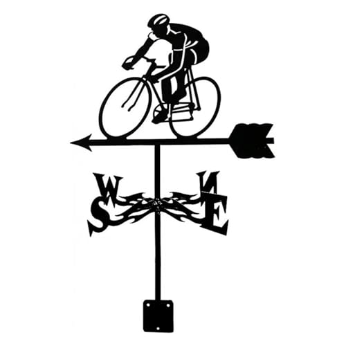 Renchey Veletas para Jardín, Veleta De Metal con Ciclista, Herramienta De Medición Dirección Gallo Meteorológico Decoración Exterior para Granja Patio