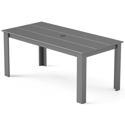 GREENVINES Outdoor Dining Table | 67’’ | HDPE | Rectangle Tables for 6 | All-Weather | Umbrella Hole | Patio Furniture | for Poolside Backyard Gar