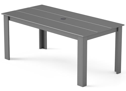 Image of GREENVINES Outdoor Dining Table | 67'' | HDPE | Rectangle Tables for 6 | All-Weather | Umbrella Hole | Patio Furniture | for Poolside Backyard Garden | Grey