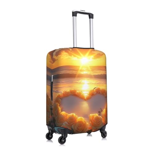 Yellow Rose Heart Elastic Travel Luggage Cover, Washable Spandex Suitcase Protector, Anti-Scratch Fits 18-32 Inch3