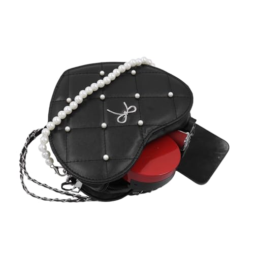 Heart Shape Purse for Women Quilted Crossbody Bag with Pearl Handle Leather Handbag Hearted Crossbody with Chain Strap4