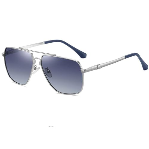 Lunettes de soleil de pêche et route avec monture surdimensionnée en métal argenté bleu