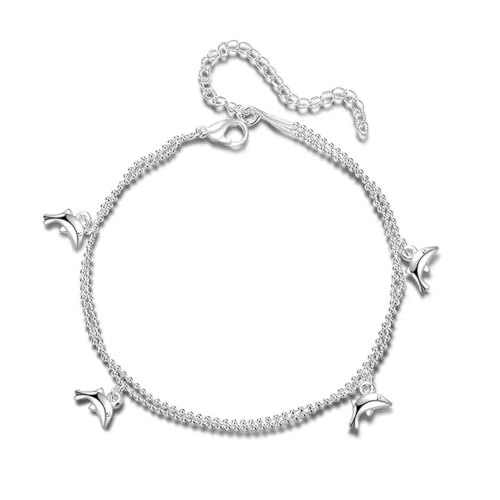 2pcs 25cm 925 sterling silver anklets for women foot ankle chain dolphin bracelet beach accessories jewelry for women