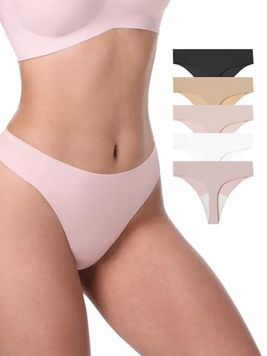 LUCKMEEY Seamless Thongs for Women No Show Thong Panties for Women No Line G-String Thongs Sexy Shapewear Underwear Pack