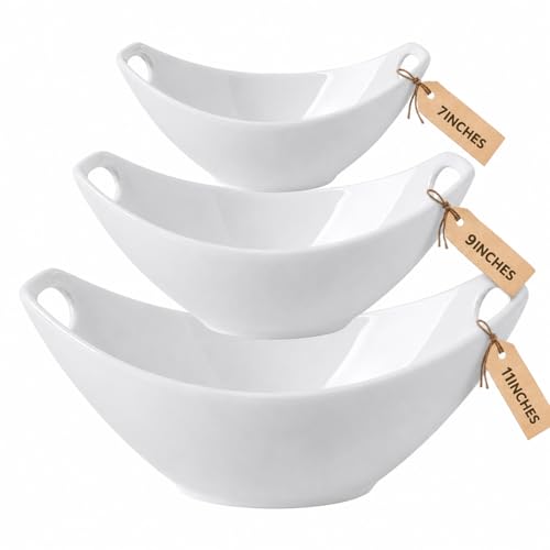 SumitlEyao Porcelain Mixing Bowls with Handles, 3 Piece Nesting Bowl Set