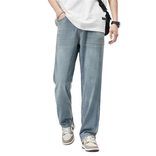 Men's Thin Soft Jeans Classic Straight Denim Pants Work Wide Leg Casual Trousers Retro Blue 31