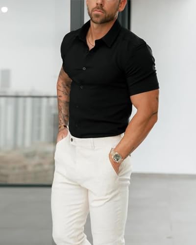 Men's Muscle Fit Dress Shirts Short Sleeve Button Down Slim Fit Stretch Wrinkle Summer Shirt for Men3
