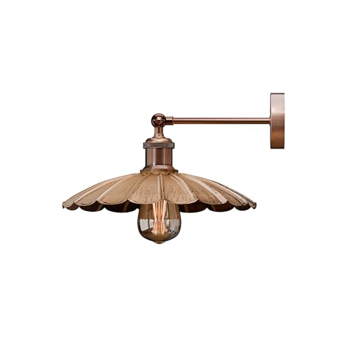 Vintage Industrial Scalloped Shade Metal Wall Sconce Lighting 180 Degree Adjustable Wall Lamp Fixture for Bedside Photo Gallery Study Bookcase, Living Room, Bedroom and Kitchen. (Brushed Copper)