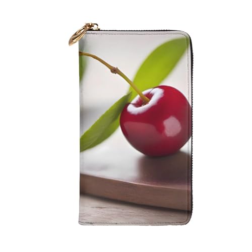 Cute Little Cherry Picture Leather Long Clutch Wallet for Fashionable Girls and Women - Durable, Stylish, and Functional, Black, One Size2
