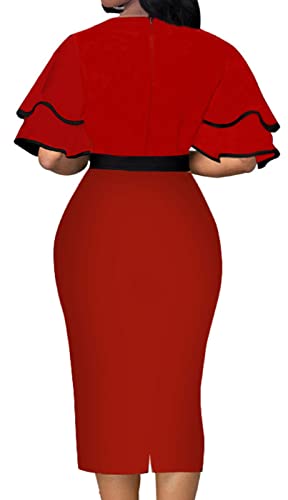 Image of Xinlees Women's Bodycon Pencil Dress Sexy Short Ruffles Sleeve Clubwear Basic Fitted Outfits Casual Midi Dresses