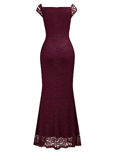 Image of MISSMAY Women's Vintage V-Neck Floral Lace Ruffle Split Formal Evening Maxi Dress