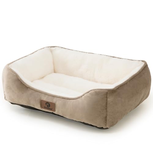 Sunquinn 猫 犬 ベッド 猫ベッド 冬 ふわふわ 犬用 ペットベッド 吸湿発熱 保温 洗える 滑り止め クッション 暖かい 寒さ対策 丸洗いOK スクエア型（外寸60Lx50Wx15Hcm カーキ）
